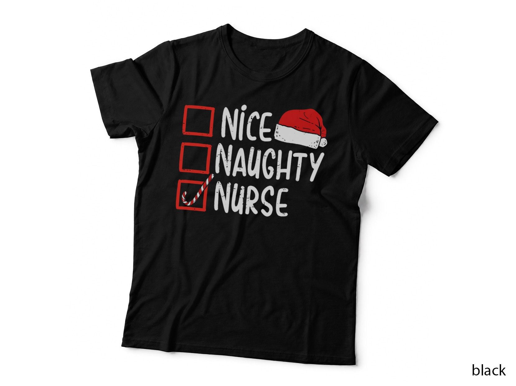 Nice Naughty Nurse Funny Christmas List Xmas Santa Hat T-Shirt