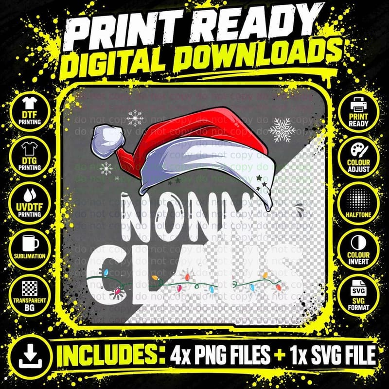Nonni Claus Xmas Family Matching Grandma Funny Christmas Png SVG Digital Bundle