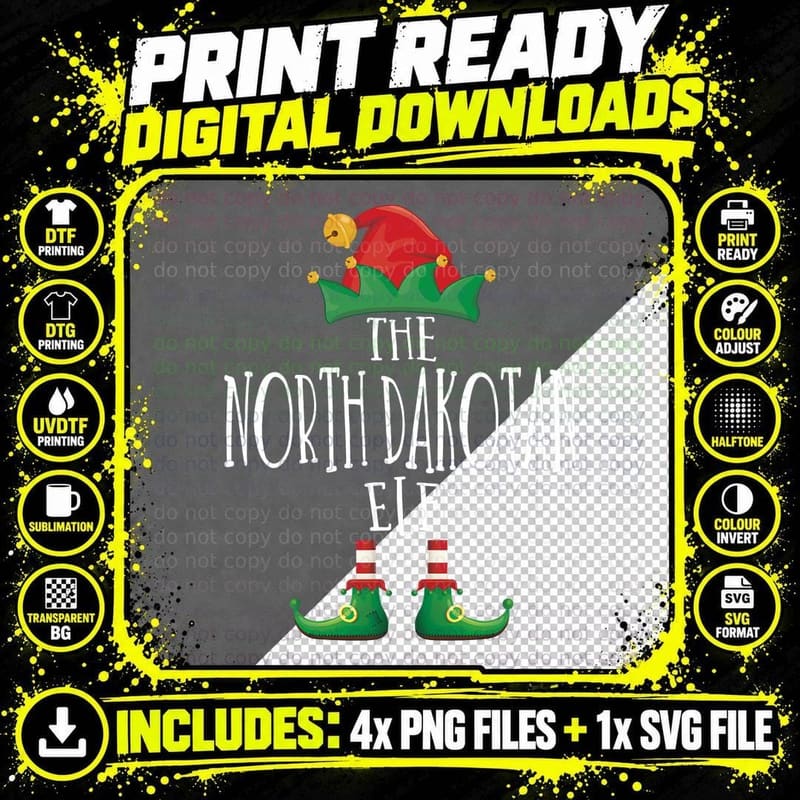 North Dakotan Elf Family Matching Christmas Pajamas Png SVG Digital Bundle