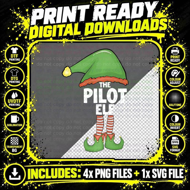 Pilot Elf Family Xmas Holiday Shirt Santa Christmas Png SVG Digital Bundle