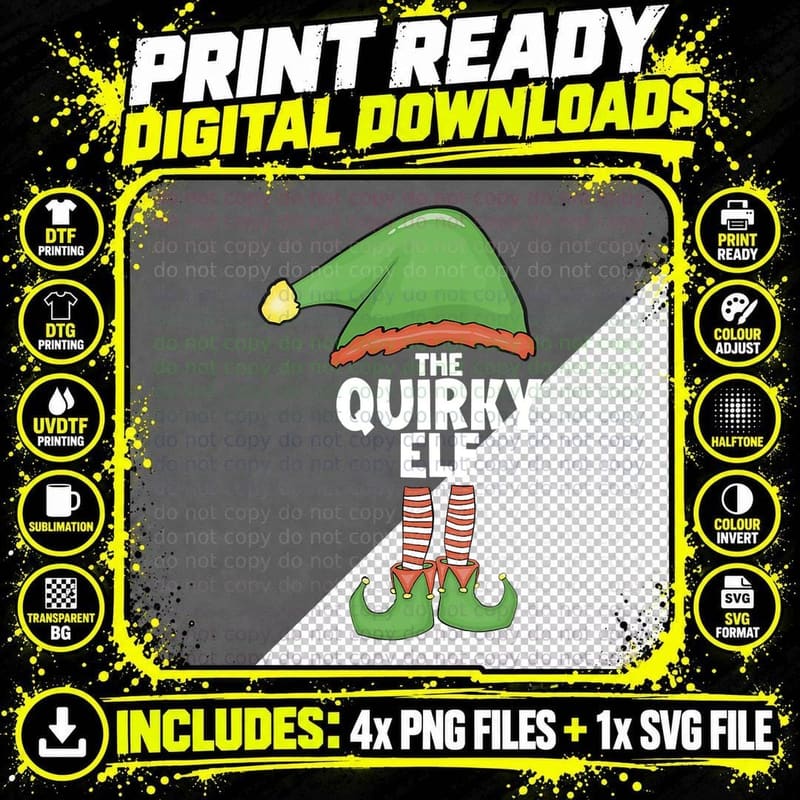 Quirky Elf Family Xmas Holiday Shirt Santa Christmas Png SVG Digital Bundle