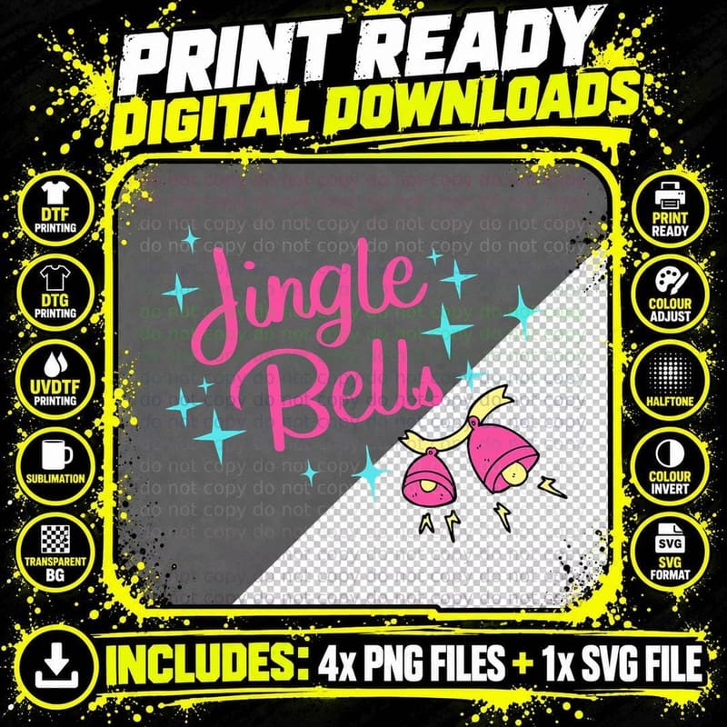 Retro Christmas Jingle Bells - Vintage Preppy Kitsch Png SVG Digital Bundle