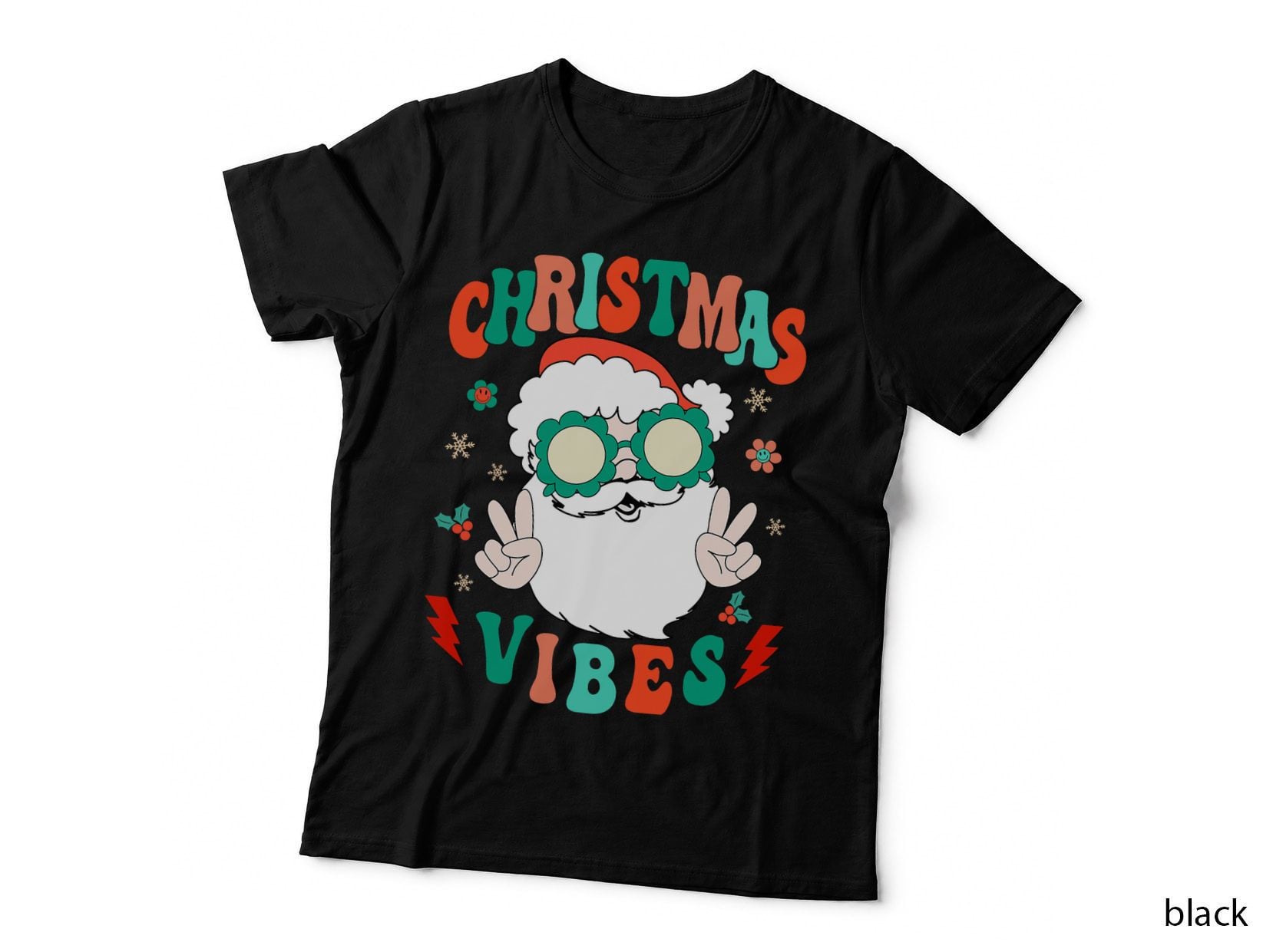 Retro Groovy Merry Christmas Vibes Funny Santa Claus Holiday T-Shirt