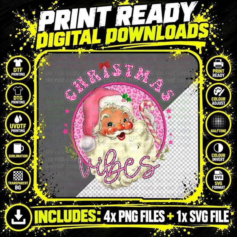 Retro Groovy Pink Santa Claus Funny Christmas Leopard Png SVG Digital Bundle