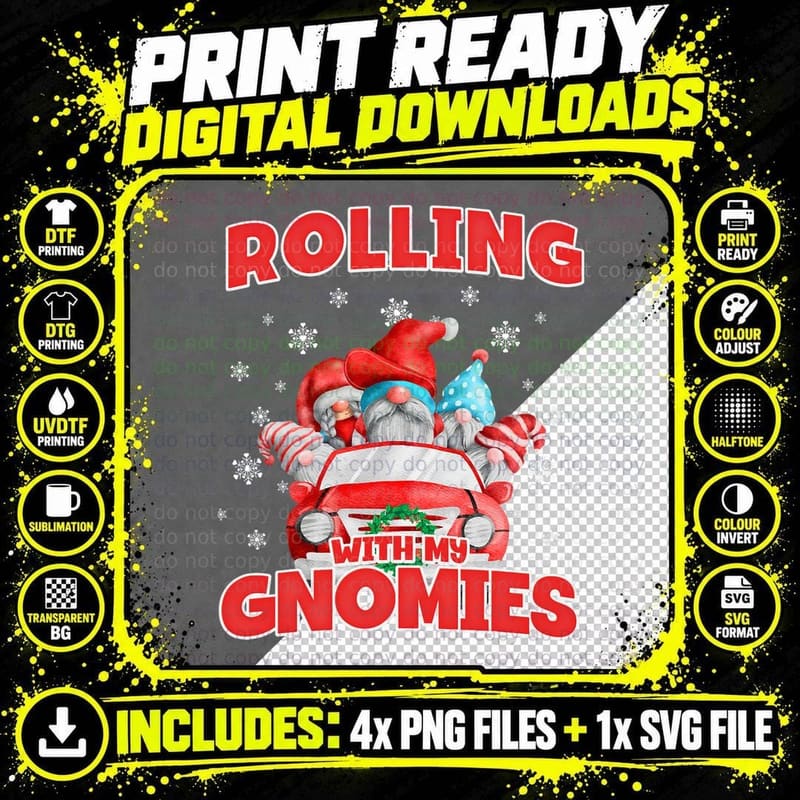 Rolling with My Gnomies Funny Gnomes in Car Christmas Png SVG Digital Bundle