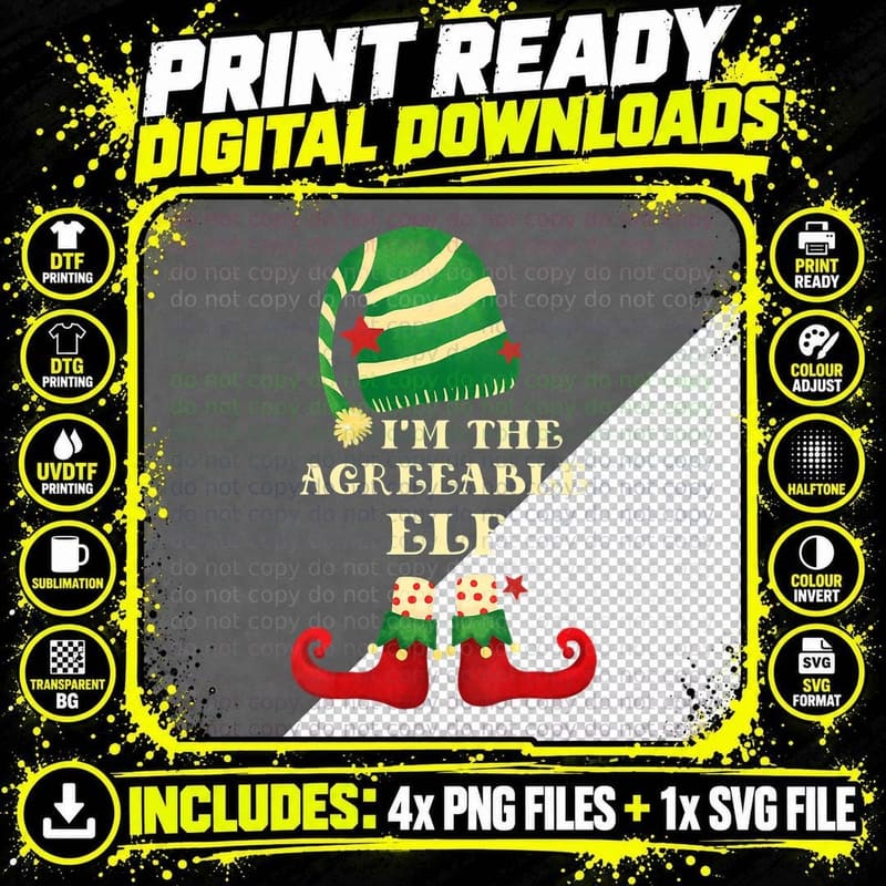Santa Agreeable Elf Christmas Matching Family T-Shirt Png SVG Digital Bundle