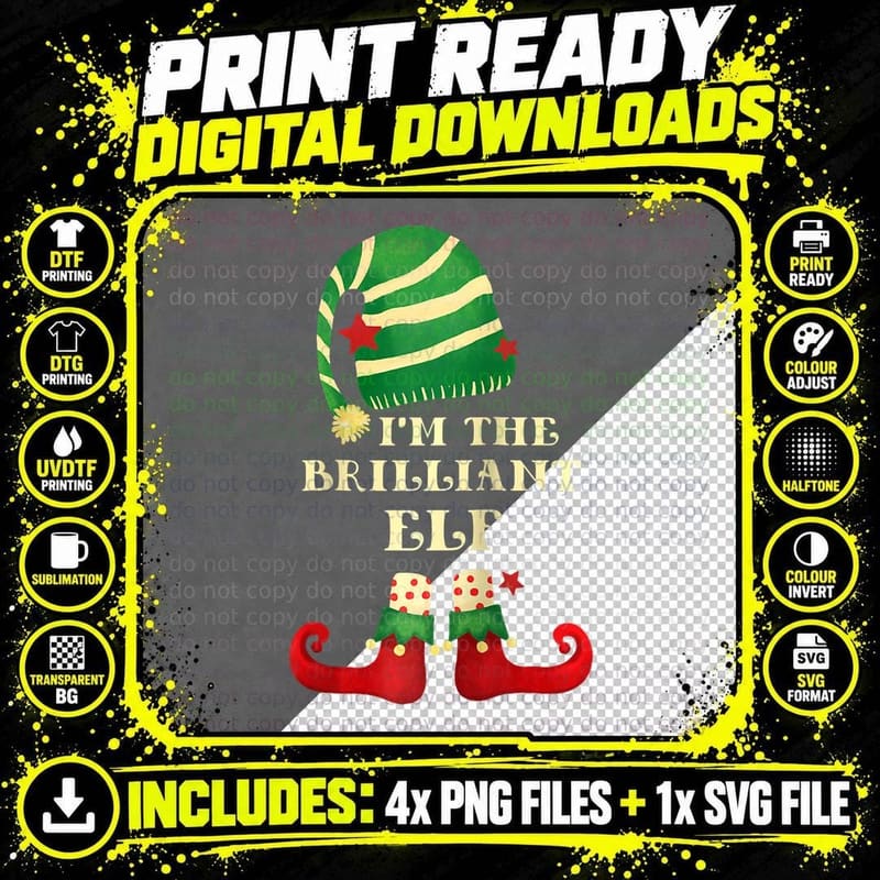 Santa Brilliant Elf Christmas Matching Family Gift Png SVG Digital Bundle
