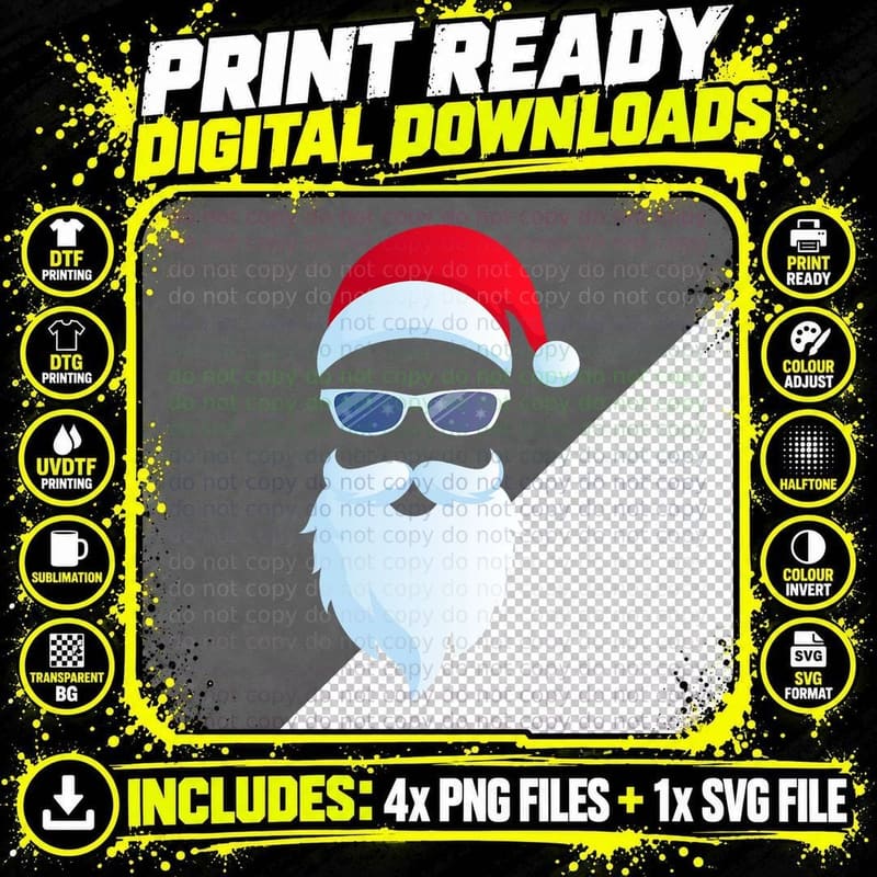 Santa Claus Sunglasses Funny Christmas Apparel Men Women Png SVG Digital Bundle