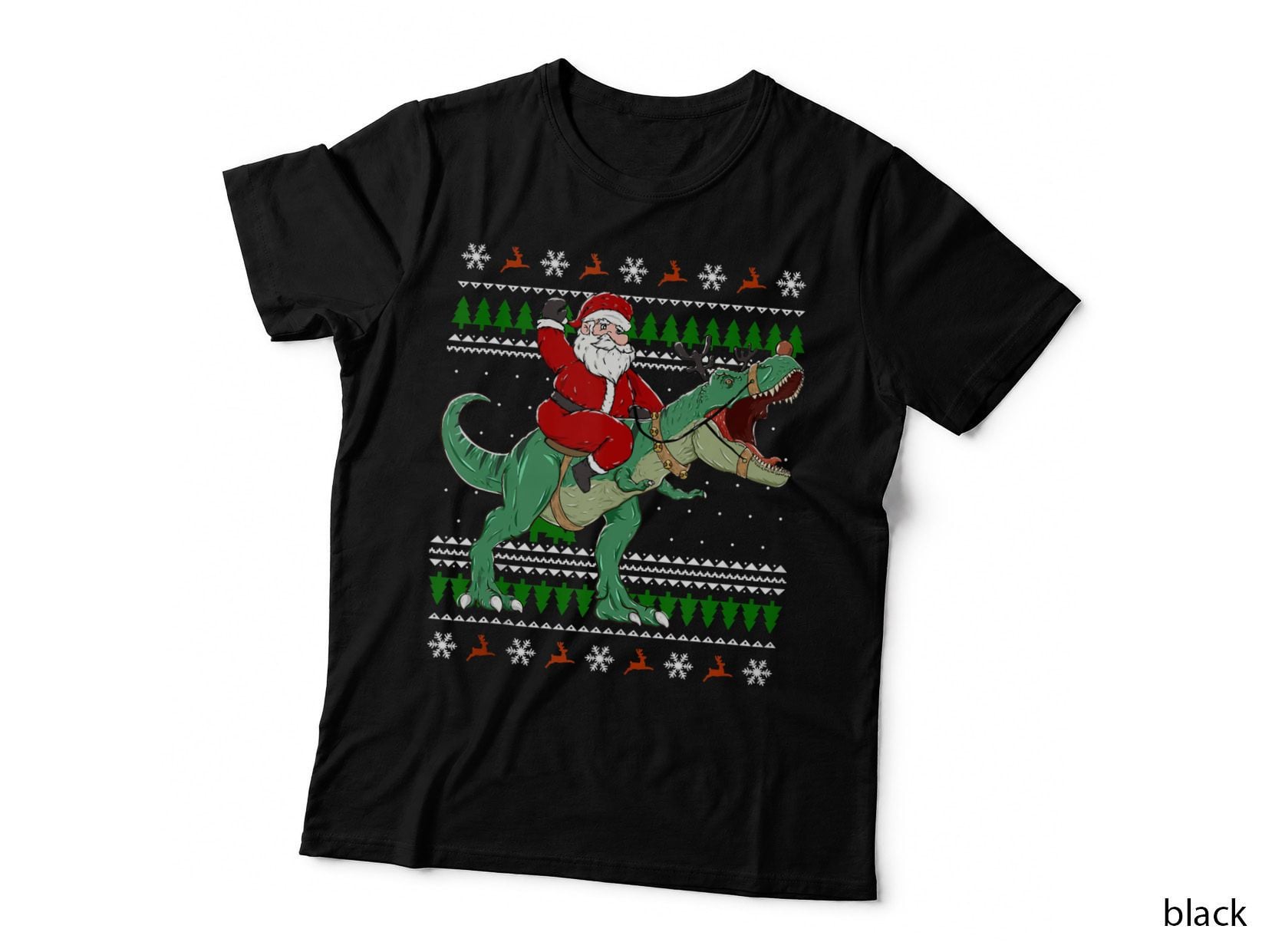 Santa Riding Dino Funny Christmas Ugly Sweater Design T-Shirt
