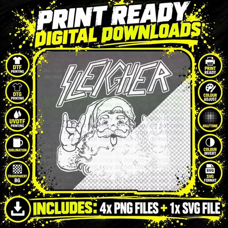 Santa Sleigher Funny Hail Metal, Holiday Gift Festive Png SVG Digital Bundle