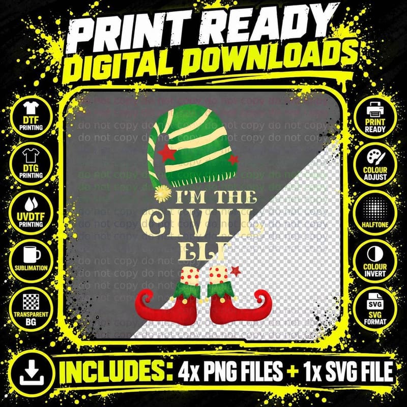 Santa the Civil Elf Christmas Matching Family Coworker Png SVG Digital Bundle