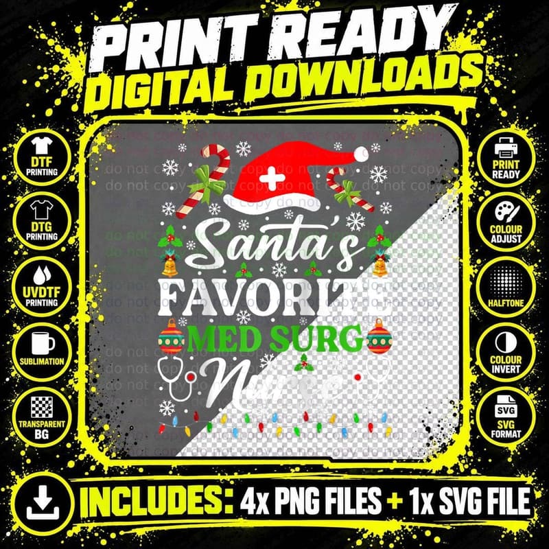 Santa's Favorite Med Surg Nurse Shirt Funny Christmas Png SVG Digital Bundle