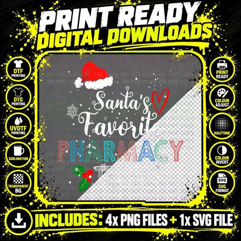 Santa's Favorite Pharmacy Tech Christmas Costume Funny Png SVG Digital Bundle