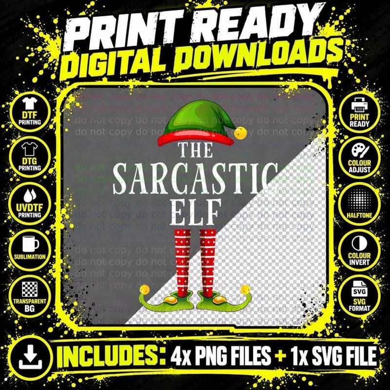 Sarcastic Elf Christmas Matching Family Group PJS T-Shirt Png SVG Digital Bundle