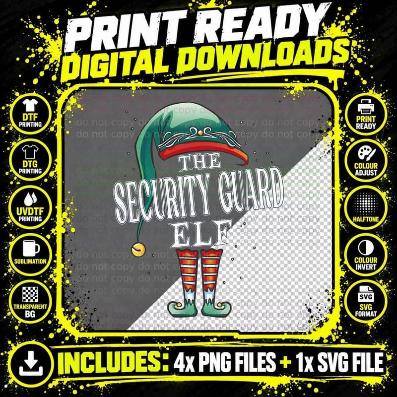 Security Guard Elf Christmas Group Xmas Pajama Party Png SVG Digital Bundle