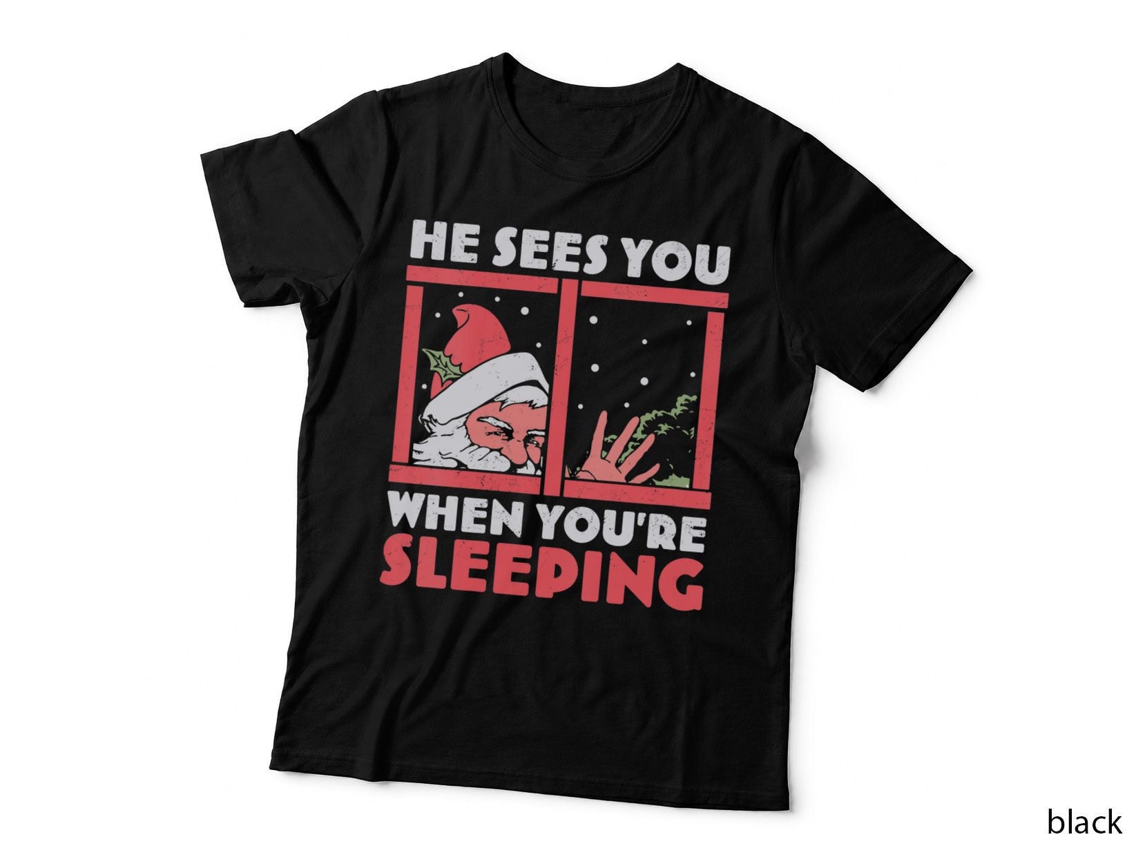 Sees You When You're Sleeping Funny Santa Xmas T-Shirt