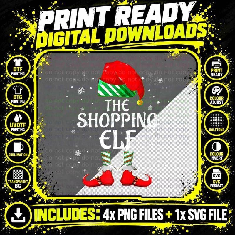 Shopping Elf Family Matching Group Christmas Holiday Fun Png SVG Digital Bundle