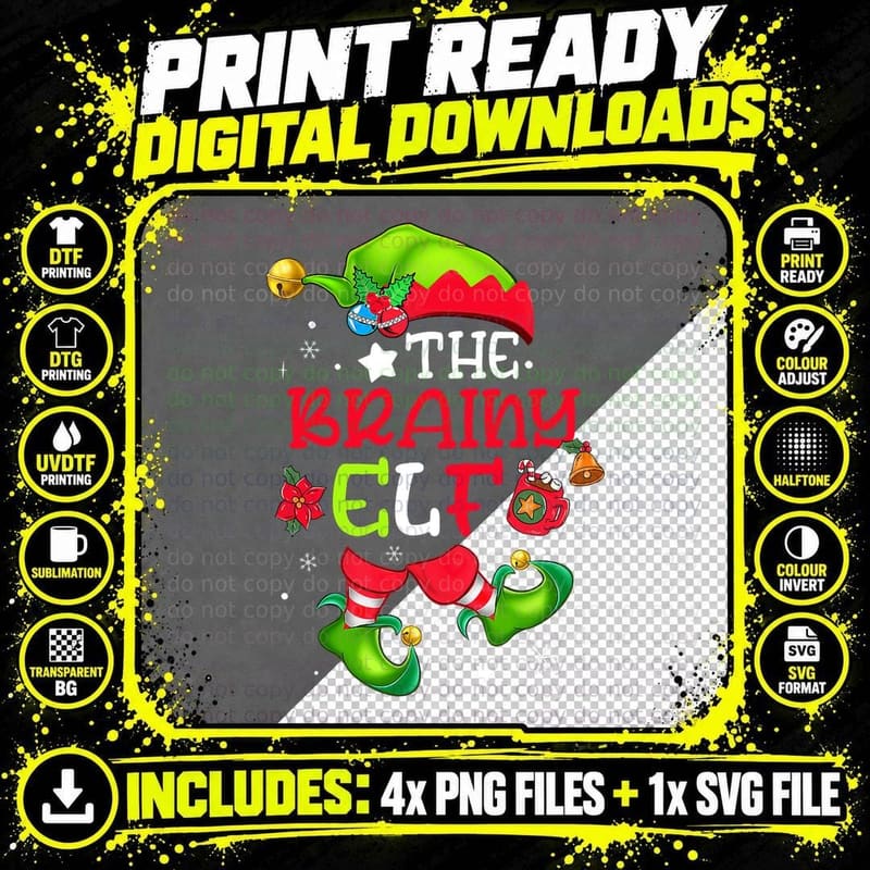The Brainy Elf Matching Family Group Christmas Graphic Png SVG Digital Bundle