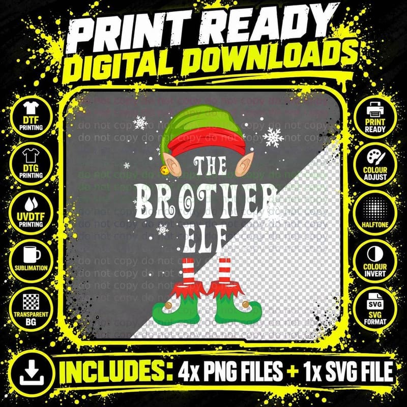 The Brother ELF Family Matching Christmas Pajama Xmas Png SVG Digital Bundle