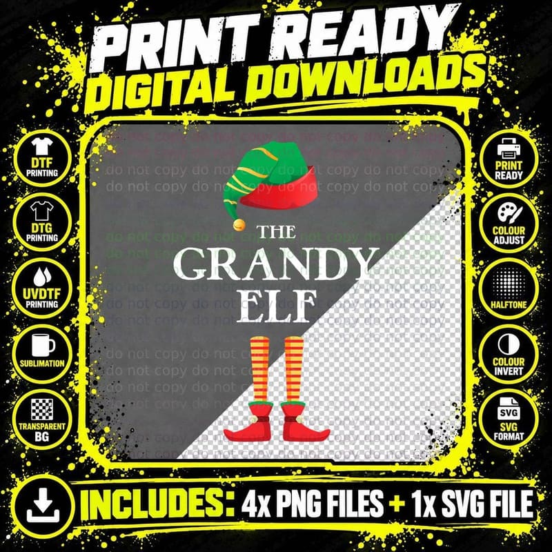 The Grandy Elf Christmas Matching Family Pajama Pj Xmas Png SVG Digital Bundle