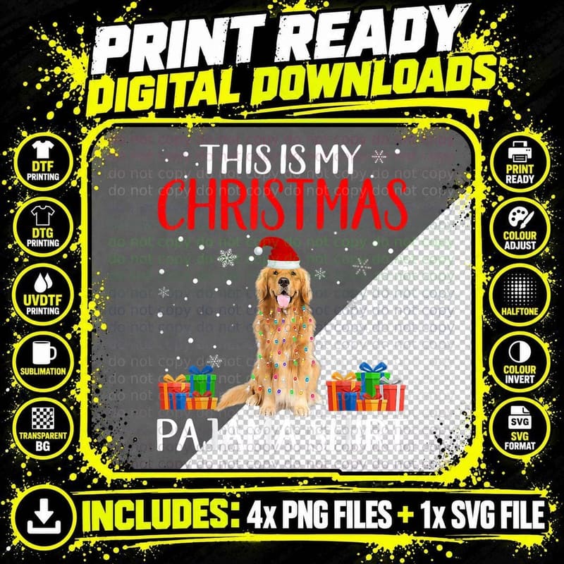 This Is My Golden Retriever Dog Christmas Pajama Santa Png SVG Digital Bundle