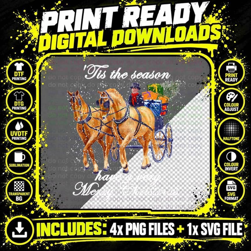 Tis the Season Have a Very Merry Christmas - Carriage Png SVG Digital Bundle