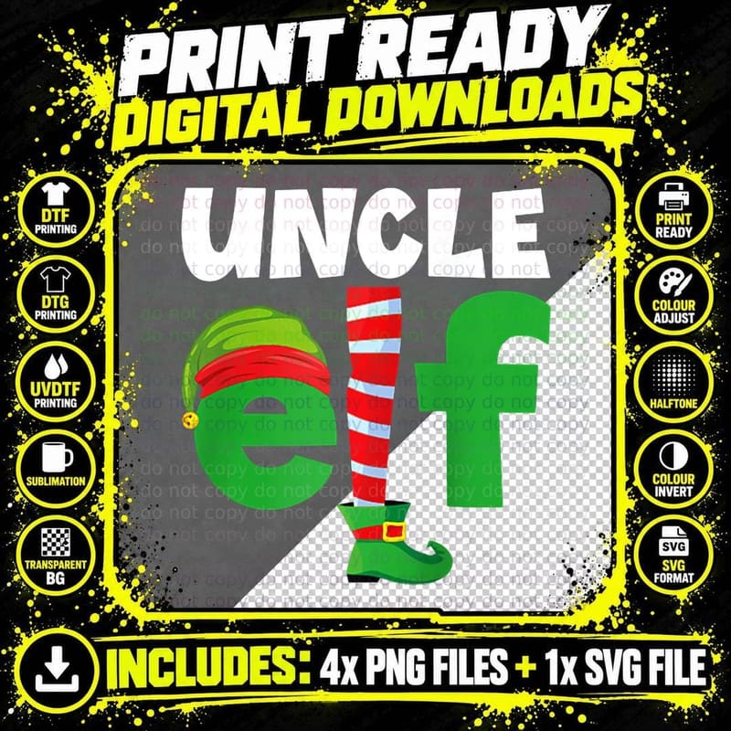 Uncle Elf Funny Humor Family Christmas Pajamas Gift Png SVG Digital Bundle