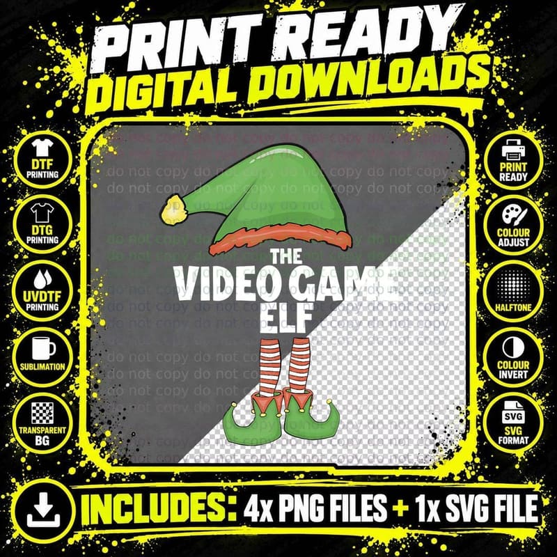Video Game Elf Tshirt Family Xmas Holiday Santa T-Shirt Png SVG Digital Bundle