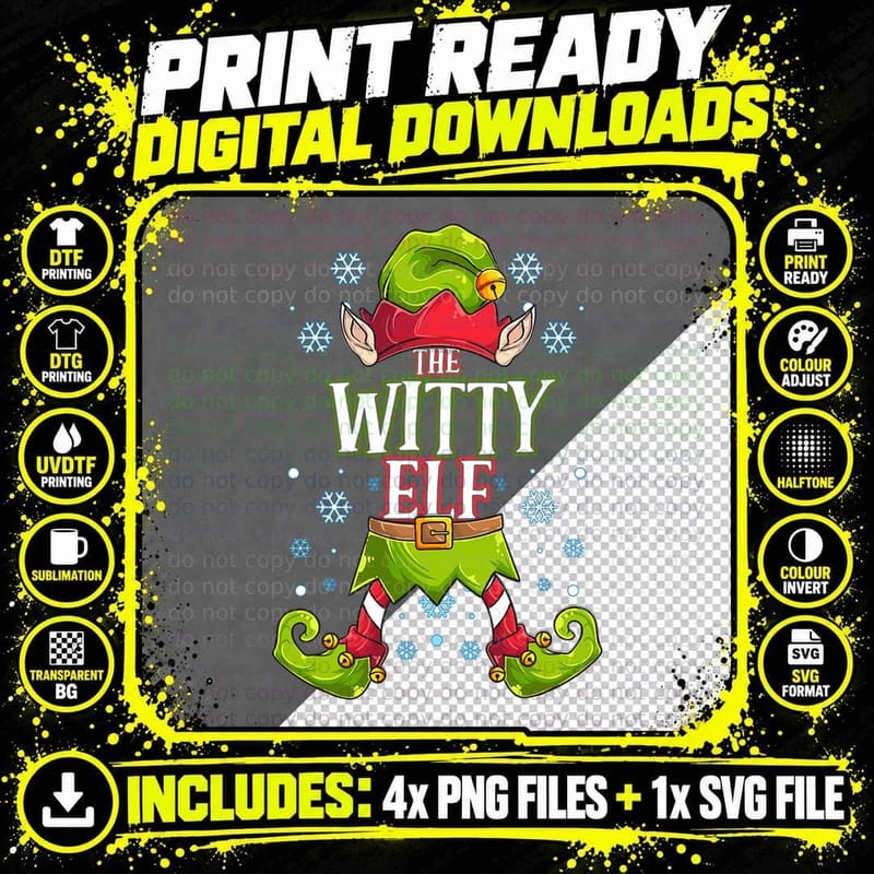 Witty Elf Matching Family Group Christmas Party T-Shirt Png SVG Digital Bundle