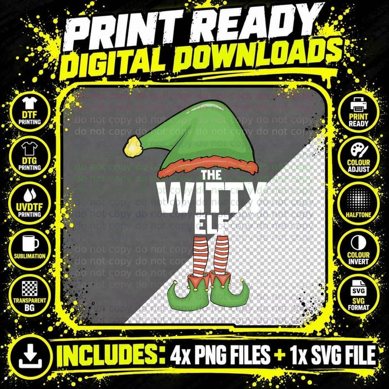 Witty Elf Tshirt Family Xmas Holiday Santa Christmas Png SVG Digital Bundle