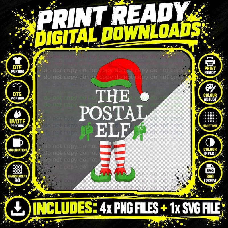 Xmas Holiday Matching Ugly Christmas Sweater Postal Elf Png SVG Digital Bundle