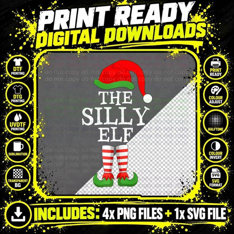 Xmas Holiday Matching Ugly Christmas Sweater Silly Elf Png SVG Digital Bundle