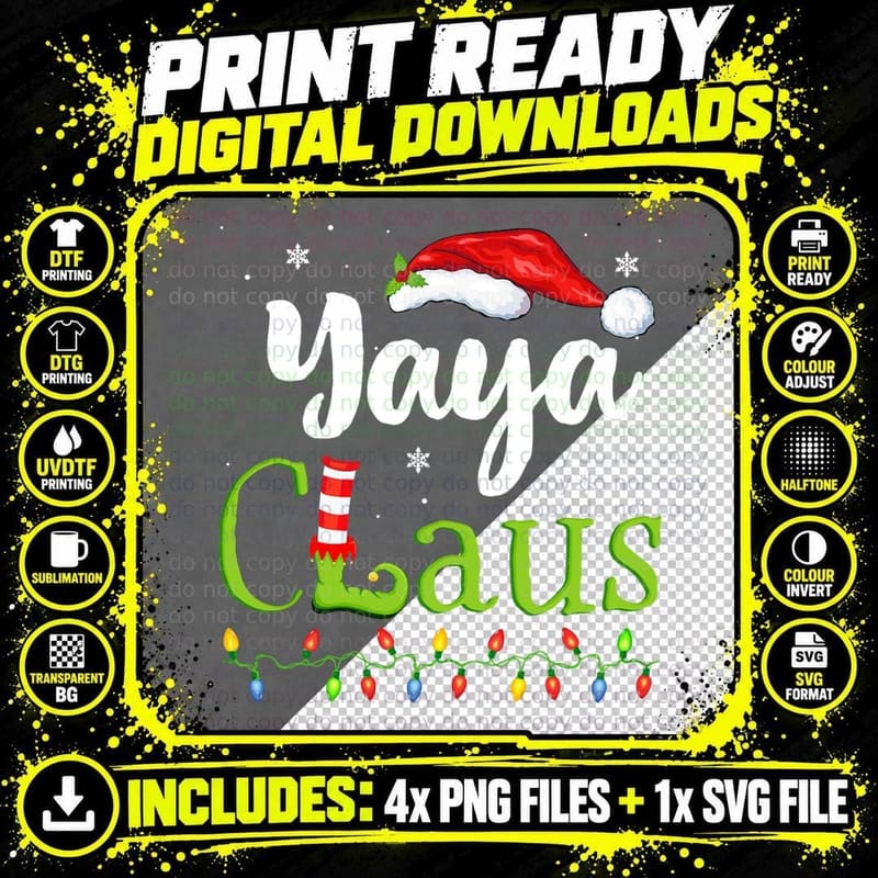 Yaya Claus Funny Grandma Santa Pajamas Christmas Idea Png SVG Digital Bundle