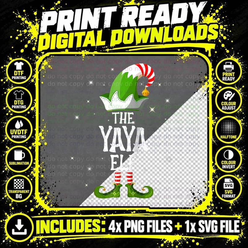Yaya Elf Family Matching Group Christmas Holiday Fun Png SVG Digital Bundle