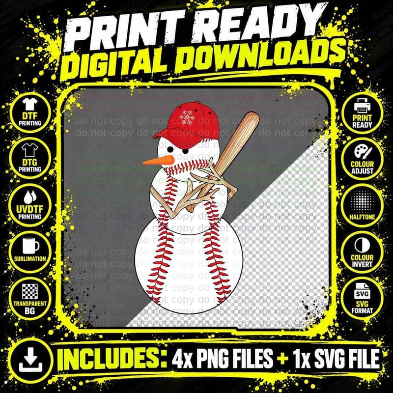 Baseball Snowman Balls Snow Christmas Xmas Sport Santa Png SVG Digital Bundle