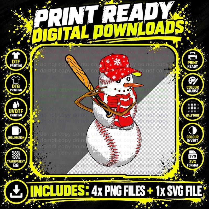 Baseball Snowman Snow Balls Christmas Family Matching Png SVG Digital Bundle