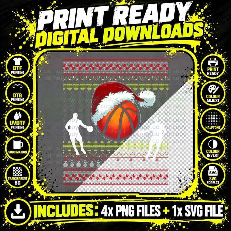 Basketball Ugly Christmas Sweater Sport Coach Player PJ Png SVG Digital Bundle