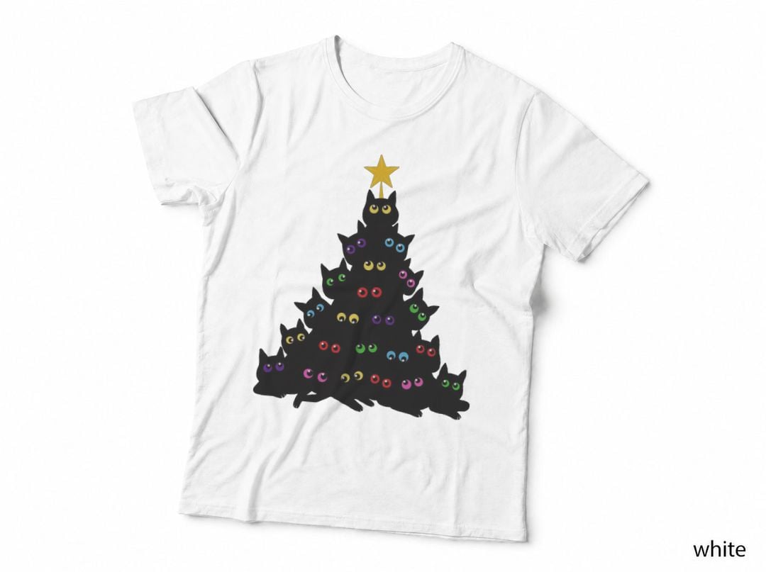 Black Cats Christmas Tree Crewneck Sweatshirt, Xmas Present T-Shirt