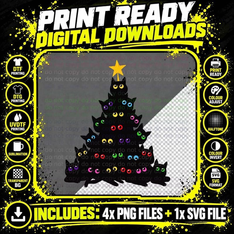 Black Cats Christmas Tree Crewneck Sweatshirt Png SVG Digital Bundle