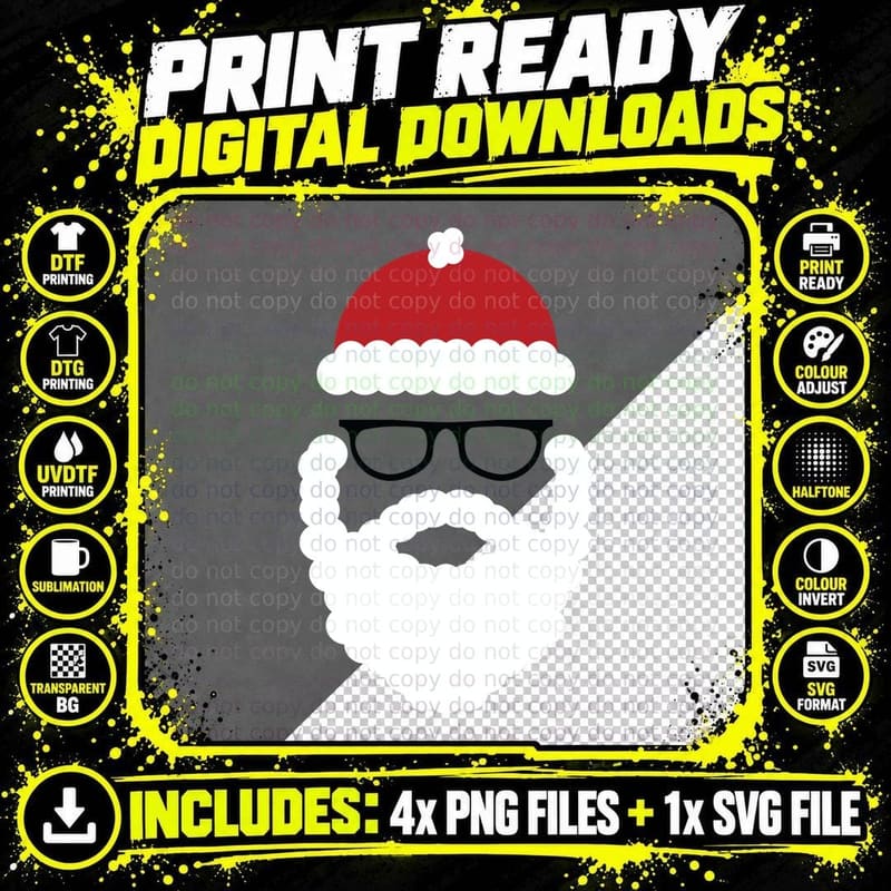 Brooklyn Surf Hipster Santa Christmas Hoodie Png SVG Digital Bundle