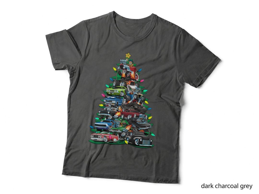Car Madness Christmas Tree! Classic Muscle Cars and Hot Rods Crewneck T-Shirt