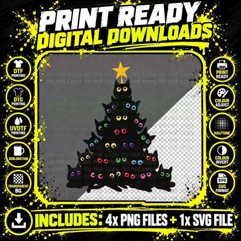Cat Christmas Crewneck Sweatshirt, Holiday Gift Png SVG Digital Bundle