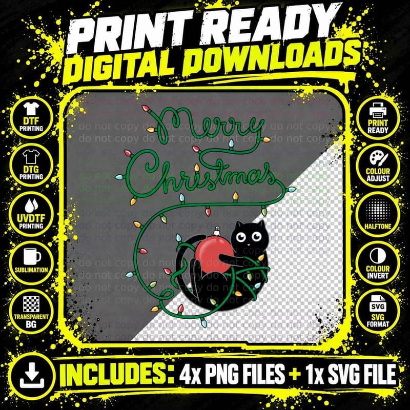 Cat Merry Christmas Crewneck Sweatshirt, Xmas Present Png SVG Digital Bundle