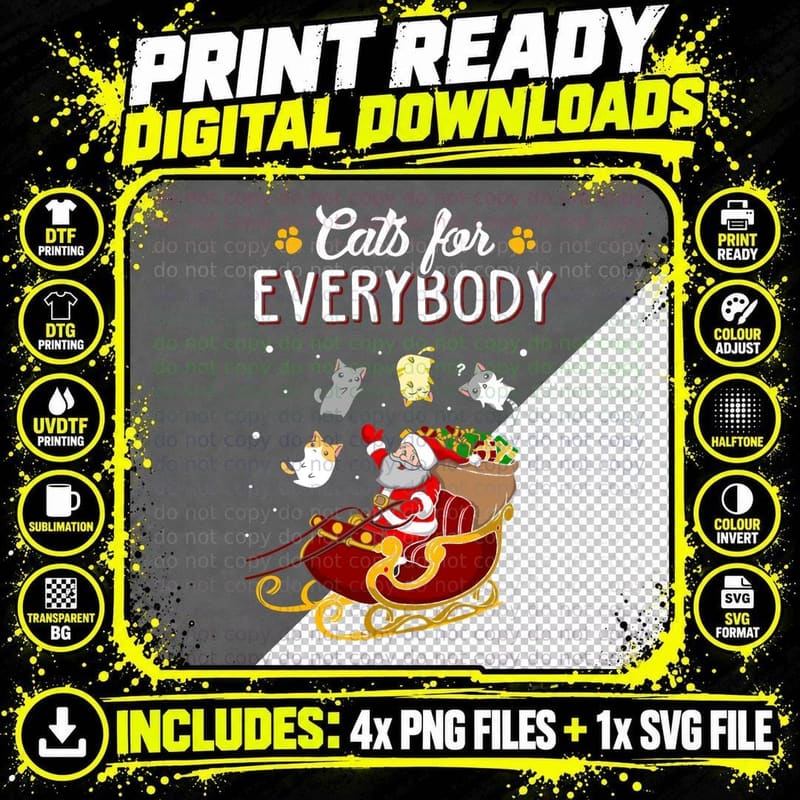 Cats for Everybody Funny Ugly Christmas Sweatshirt Png SVG Digital Bundle