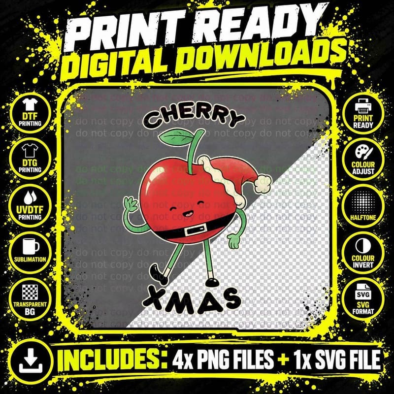 Cherry Christmas Crewneck Sweatshirt, Festive Wear Png SVG Digital Bundle