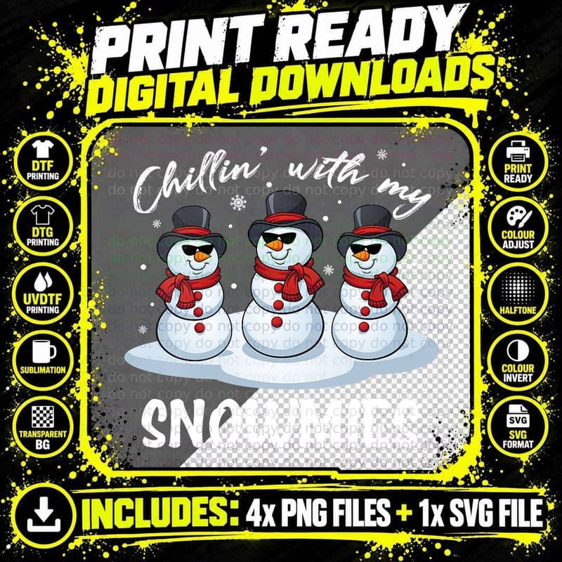 Chillin with My Snowmies Teacher Christmas Snowman Png SVG Digital Bundle