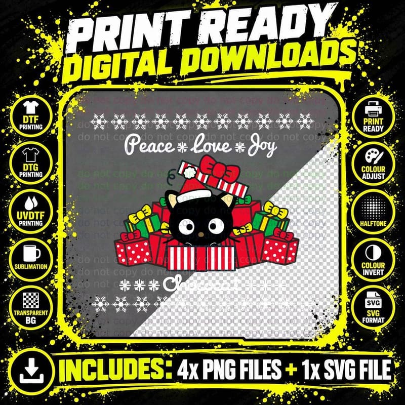 Chococat Ugly Christmas Sweater Hoodie, Holiday Gift Png SVG Digital Bundle