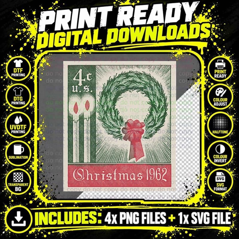 Christmas 1962 Postage Crewneck Sweatshirt Png SVG Digital Bundle