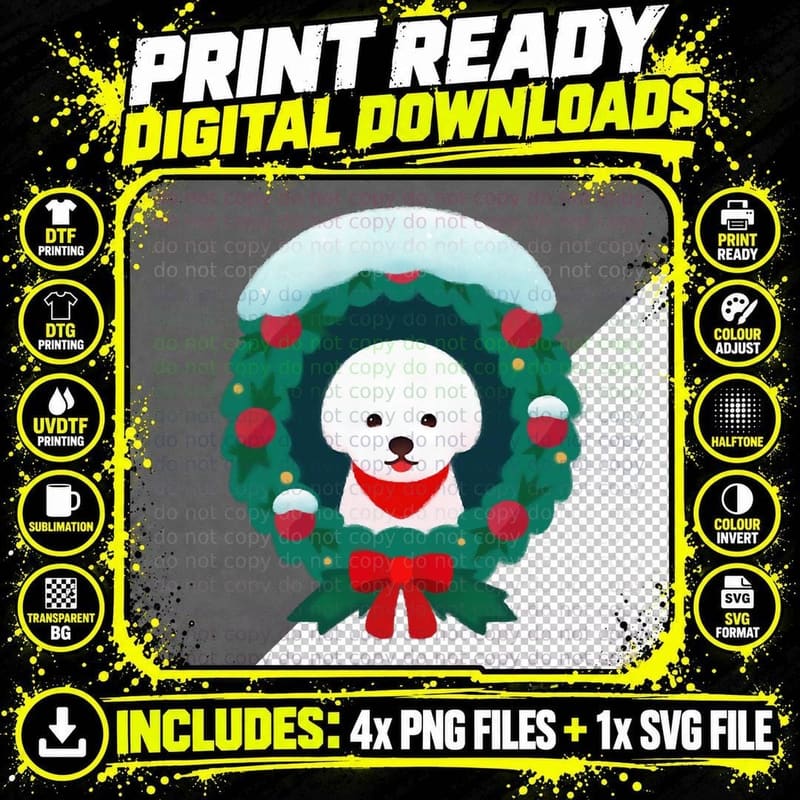 Christmas Bichon Crewneck Sweatshirt, Xmas Present Png SVG Digital Bundle