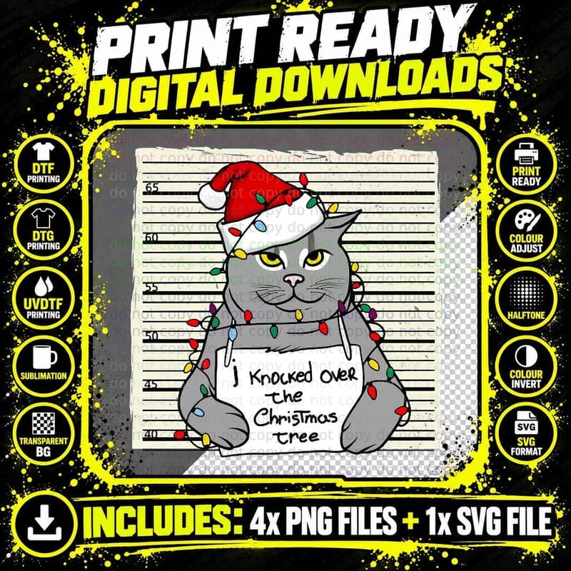 Christmas Cat Crewneck Sweatshirt, Holiday Gift Png SVG Digital Bundle